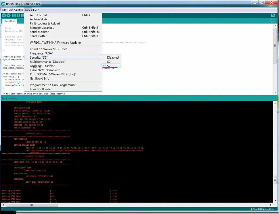 Z-Uno with Z-Wave Security S2 support